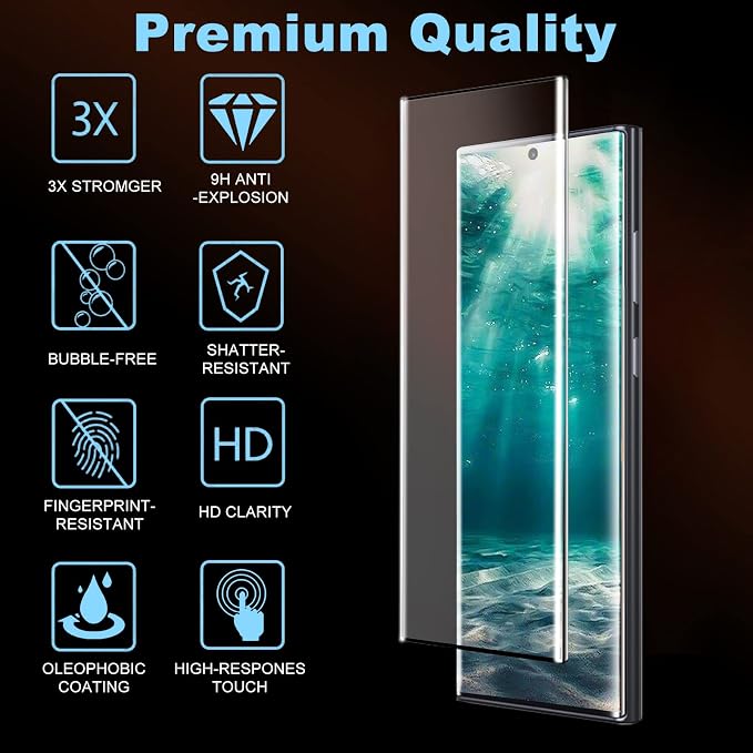 [2+2 Pack] Galaxy S22 Ultra Screen Protector, 9H Tempered Glass, Ultrasonic Fingerprint Support, 3D Curved, HD Clear Scratch Resistant for Samsung Galaxy S22 Ultra 5G Glass Screen Protector - Image 2