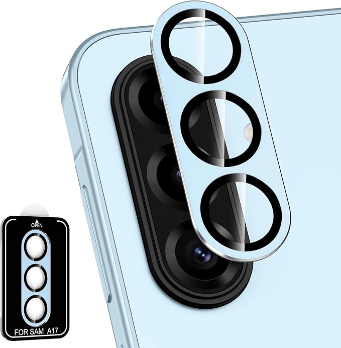 for Samsung Galaxy A17 Camera Lens Protector, Individual Metal Ring Tempered Glass Lens Cover, [Strong Adsorption] Scratch Resistant Ultra-Thin HD Clear Lens Cover, 1 Set-Blue by Btscase