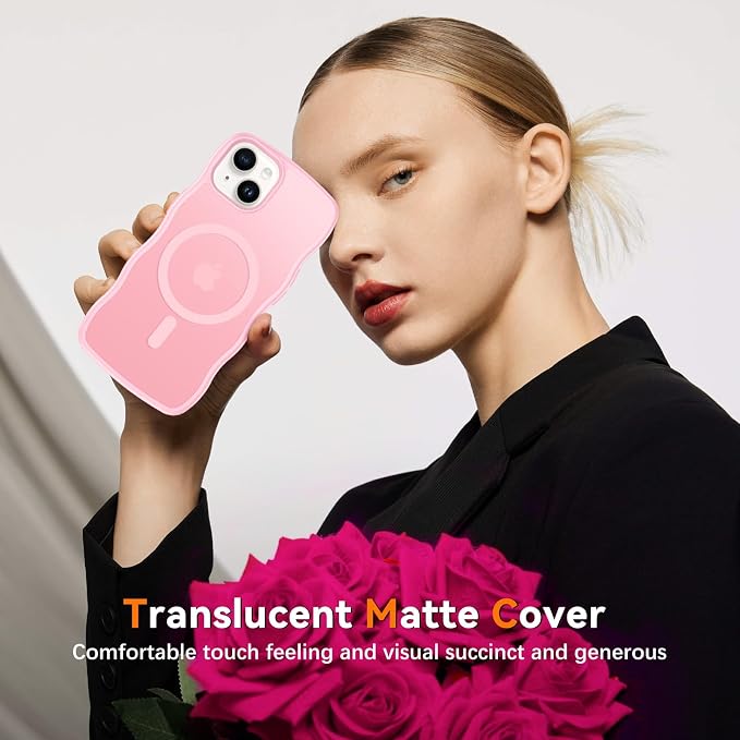 BENTOBEN Magnetic for iPhone 13 Case iPhone 14 Case, Cute Wavy [Compatible with MagSafe] Matte Anti-Slip Bumper Women Girls Boys Protective Cover for 13/14 6.1" Light Pink - Image 4