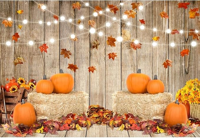 8x6ft Fall Thanksgiving Halloween Photo Backdrop Fall Backdrops for Photography Autumn Pumpkin Harvest Barn Background Friendsgiving Party Supplies Farm Harvest Banner Decor Photo Props by Leowefowa