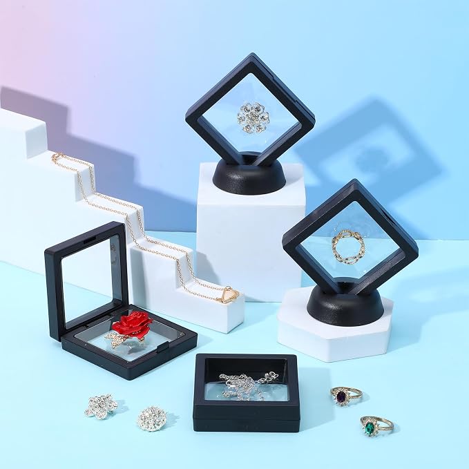 60 Pcs 3D Floating Display Case PE Film Jewelry Storage Box Coins Display Frame Holder Stands for Antique Challenge Coins, Medallion Shells Gems Rocks Pins (Black,2.76 Inch) - Image 3