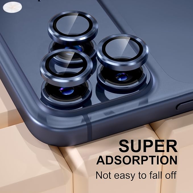 Misea Compatible for iPhone 17 Pro/iPhone 17 Pro Max Camera Lens Protector | 9H Tempered Glass Ultra HD Bling Camera Screen Protector Cover Metal Individual Ring Accessories, Deep Blue - Image 6