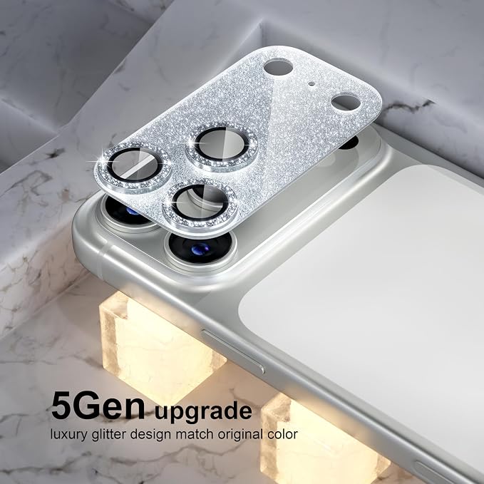Choiche for iPhone 17 Pro Camera Lens Protector, Glitter-Silver | Bling Metal Camera Cover with 9H Tempered Glass Lens Screen Protector Accessories, Strong Adsorption, Case-Friendly, 6.3-inch - Image 7