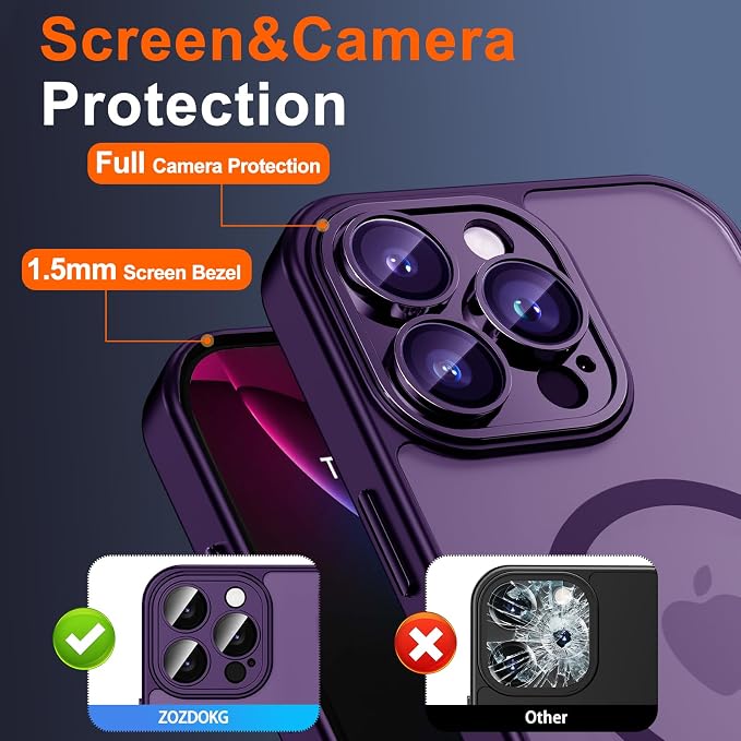 for iPhone 16 Pro Case with Privacy Screen Protector, Purple | Full Camera Protector, Matte Translucent, Magnetic, Compatible with MagSafe, Shockproof Phone Cover for Women Girls - Image 6