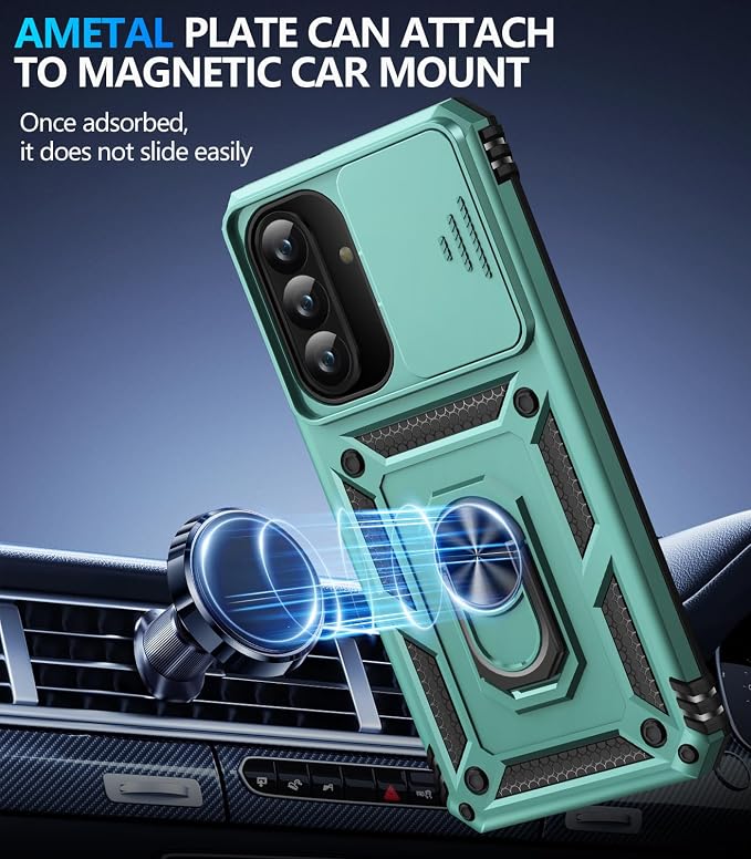 Taisairu for Samsung Galaxy A37 Case/A36 Case with Screen Protector & Slide Camera Lens Cover, Built-in Ring Stand Shockproof Protective Case for Samsung A37 5G Case/Samsung A36 5G Case (Green) - Image 5