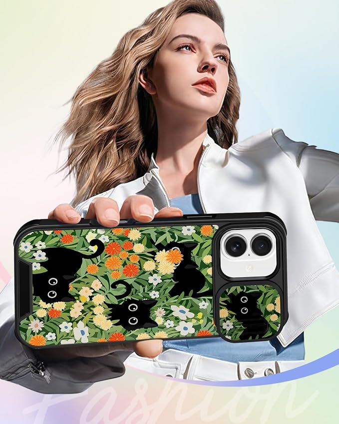Buleens for iPhone 17 Case 6.3 Inch - with Ring Stand & Camera Cover Aesthetic Cute Designed for Women Girls Pretty Girly Cat Flowers Kawaii Phone Case for iPhone 17 Compatible with Magsafe - Image 6