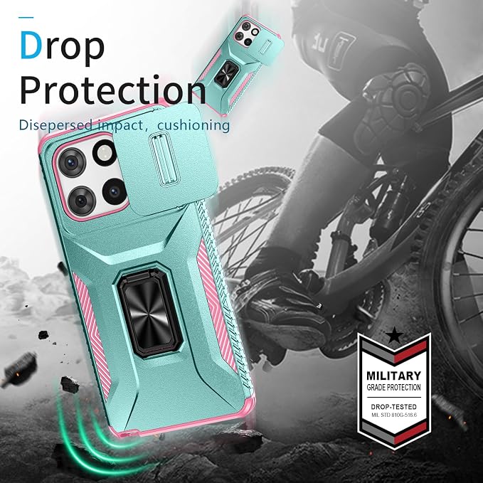for Moto G Stylus 2025 Case,with Sliding Camera Lens Cover,HD Screen Protector,360° Rotating Kickstand,AYMECL Military-Grade Shockproof Protective Cover for Motorola G Stylus 5G 2025,Mint+Pink - Image 6