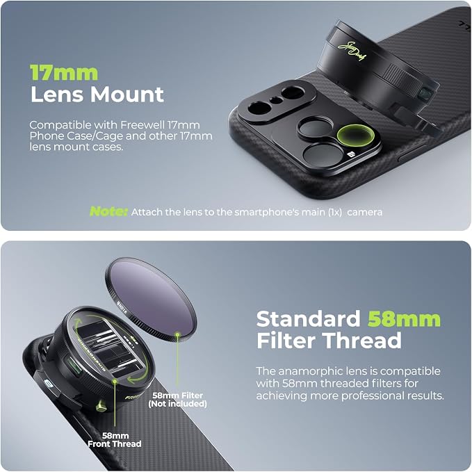 Freewell 1.33x Anamorphic Lens for iPhone & Samsung - 3 Flare Colors in One Lens (Neutral, Gold, Blue) - Cinematic Smartphone Lens with Oval Bokeh - Compatible with 17mm Mount Phone Case & Cage. - Image 5