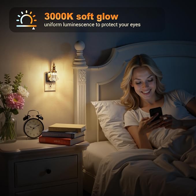 JandCase Night Light, Night Lights Plug into Wall, Glass Flower Nightlight | LED 0-100LM Dimmable Nightlights, Dusk to Dawn Sensor, 1W Vintage Nite Light for Bathroom Hallway Gift Decor, 1 Pack - Image 5