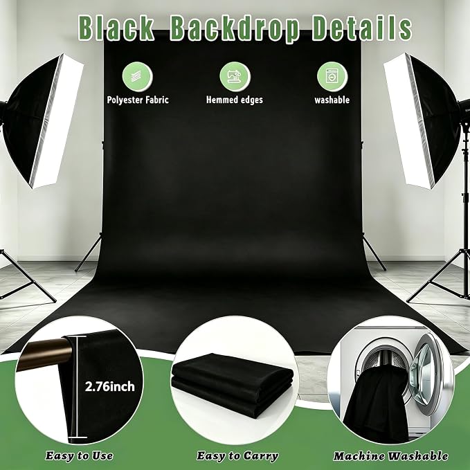Black Photography Backdrop for Photoshoot, Fabric 6x9ft | Versatile Studio Photo Backgrounds, Non Reflective, Easy to Use, for Portraits, Product, Party, Video Creation - Image 6