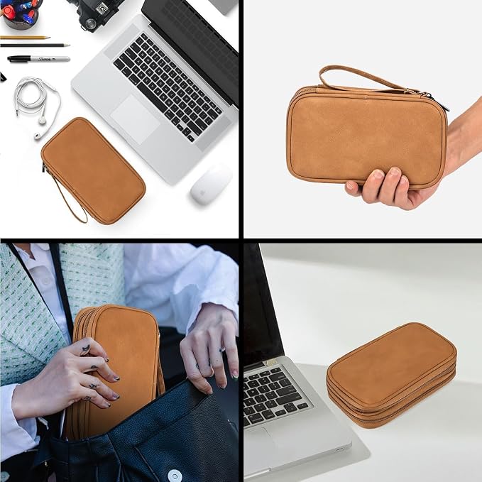 Electronic Organizer Travel Cable Accessories Case, Electronic Organizer Bag, Waterproof Electronic Accessories Organizer Case for Power Bank, Charging Cords, Chargers, Earphone, USB Cable - Brown - Image 7