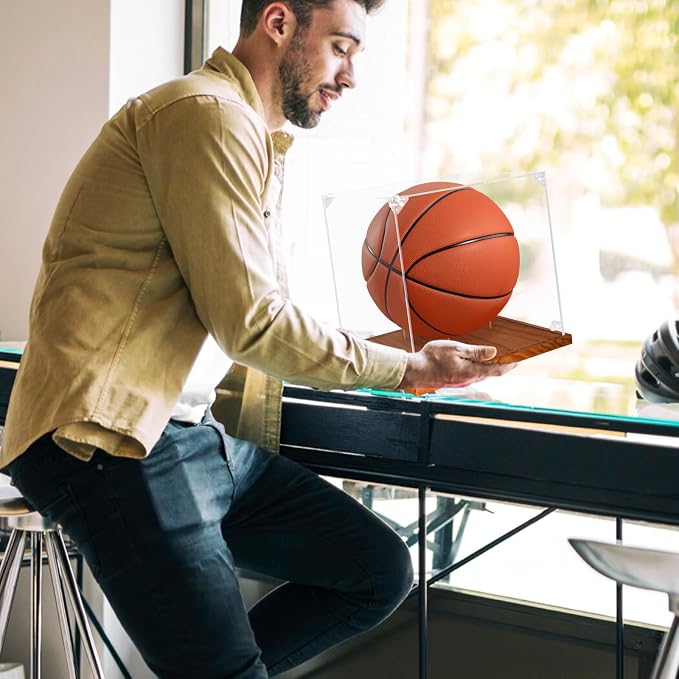 Clear Acrylic Basketball Display Case with Wood Base & Tee, Memorabilia Stand Cube Holder, Dust Protection Transparent Storage Box for Single Ball Souvenir Basketball Collections - Image 8