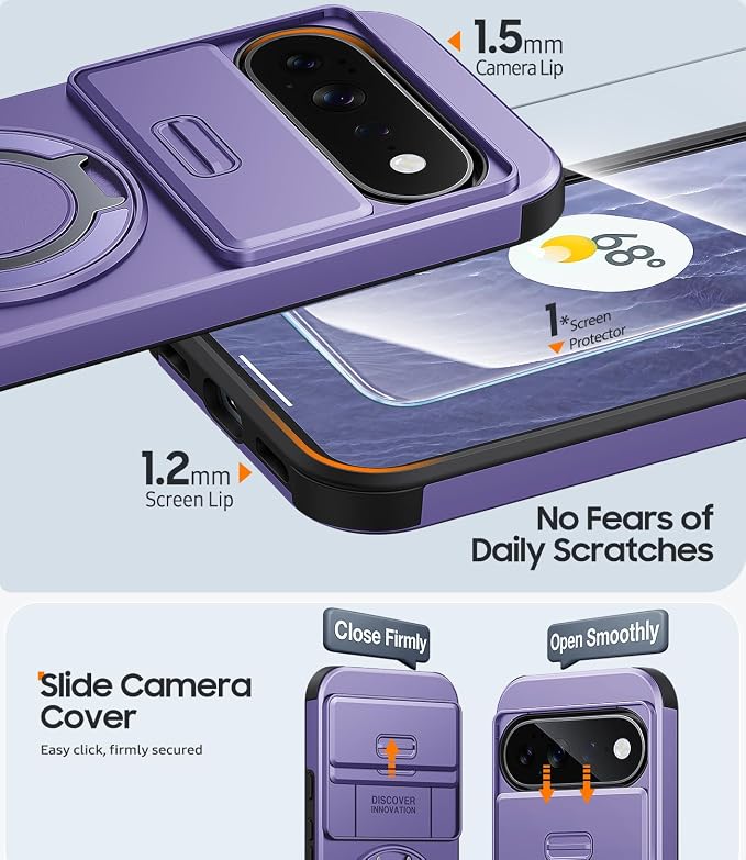 JAME for Google Pixel 10 Pro XL/11 Pro XL Case, Stand & Slide Camera Cover | Ring Holder Kickstand, Screen Protectors, Dual-Layer Shockproof Protective, Magnetic Accessory Friendly Phone Case, Purple - Image 5