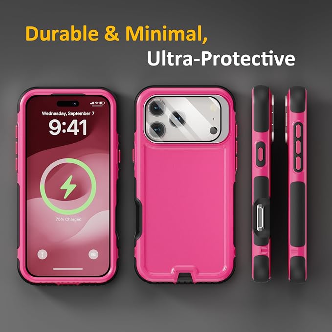 Follaroma Magnetic for iPhone 17 Pro Max Case with Camera Stand, Hot Pink | Built-in Glass Camera Cover Stand,Compatible with MagSafe,Heavy Duty Shockproof Protective,Military-Grade Anti-DropDual Case - Image 8