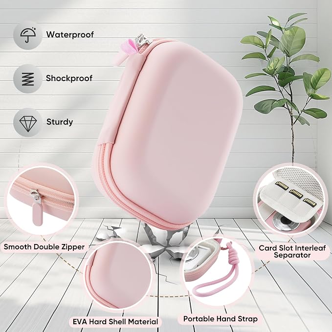 Camera Case for Digital Camera CAMKORY DC403 FHD 1080P/ KODAK PIXPRO FZ55/ FZ45, Small Travel Compact Camera Holder with Mesh Pocket for Accessories SD Card (Pink) - Image 4