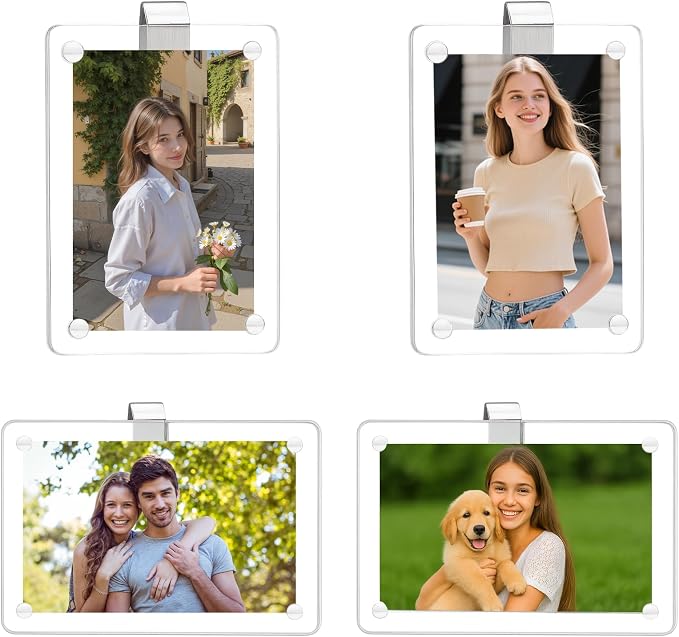 4 Pcs Car Picture Holder,Acrylic Magnetic Personalized Photo Holder,Personalized Picture Frame for Cars, Photo Car Visor Clip,Car Sun Visor Photo Holder by YFANITI