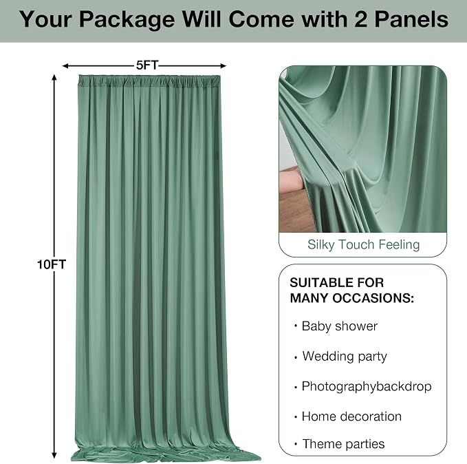 10ft x 10ft Wrinkle Free Sage Green Backdrop Curtains for Parties, Polyester Photo Backdrop Drapes 2 Panels 5x10ft for Wedding Birthday Party Photography Background Photoshoot - Image 6