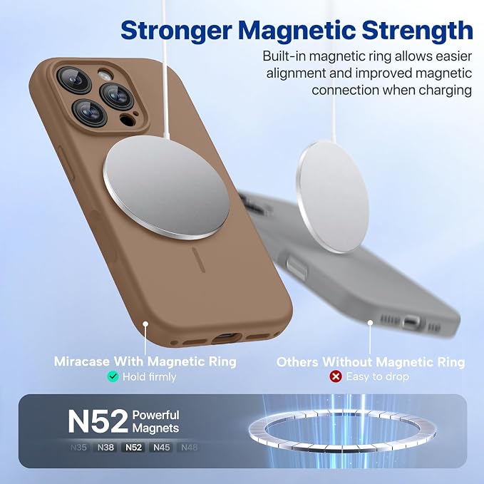 miracase Magnetic for iPhone 16 Pro Case, [Soft Anti-Scratch Microfiber Lining], Compatible with MagSafe, Liquid Silicone Case Shockproof Drop Protection Phone Case for 16 Pro,Chocolate | Compatible with MagSafe, Soft Microfiber Lining, Liquid Silicone... - Image 3
