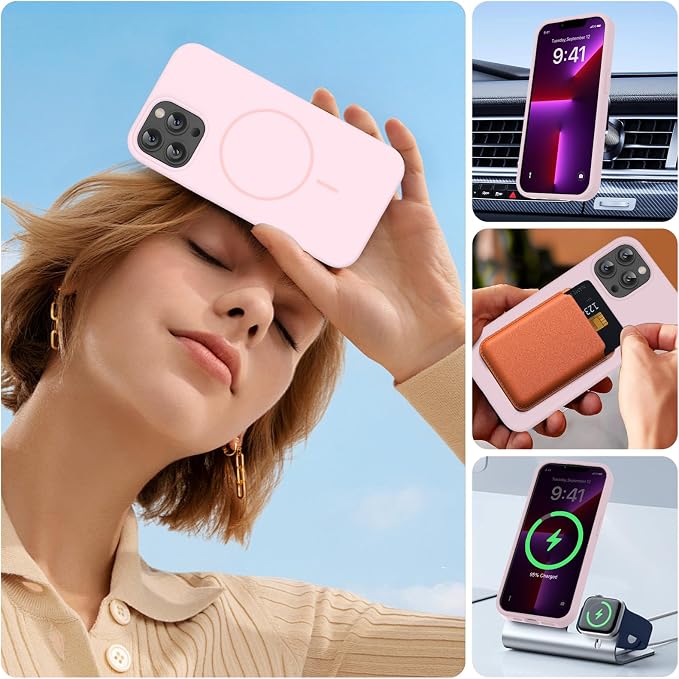 miracase Magnetic for iPhone 13 Pro Max Case, [Soft Anti-Scratch Microfiber Lining], Compatible with MagSafe, Liquid Silicone Shockproof Drop Protection Phone Case for 13 Pro Max, Sand Pink - Image 6