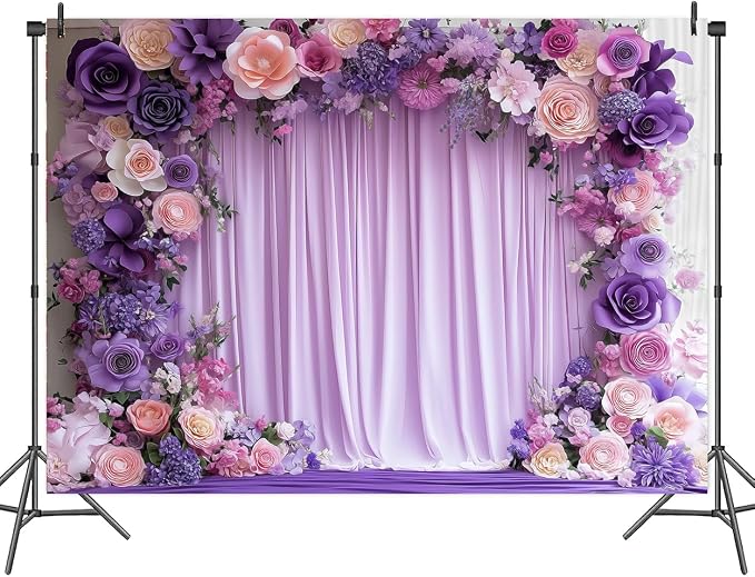 10X6.5ft Purple Flower Wall Background Photography Lavender Backdrop for Parties Wedding, Girls Birthday Princess Weeding Bridal Shower Purple Floral Anniversary Ceremony Decor. - Image 5