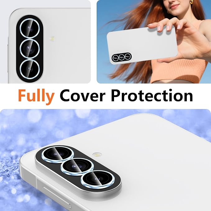 for Samsung Galaxy A37/A57 Camera Lens Protector, Individual Metal Ring Tempered Glass Lens Cover, [Strong Adsorption] Scratch Resistant Ultra-Thin HD Clear Lens Cover, 1 Set-Blue Ring - Image 7