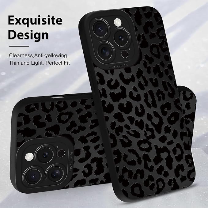 Cute Black Cheetah Print Phone Case for iPhone 16 Pro 6.3" | Aesthetic Leopard Pattern Design Cover Full Camera Lens Protective Shockproof Soft Slim TPU Funda for Men Women Girls - Image 4