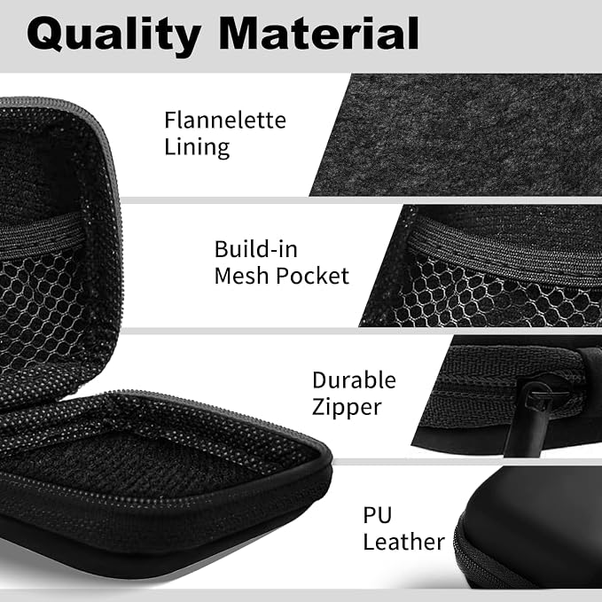 Square + Round Earbud Case Portable EVA Carrying Case Storage Bag Cell Phone Accessories Organizer with Carabiner for Earphone, Earbud, Earpieces, SD Memory Card, Camera Chips, Black * 2 - Image 5