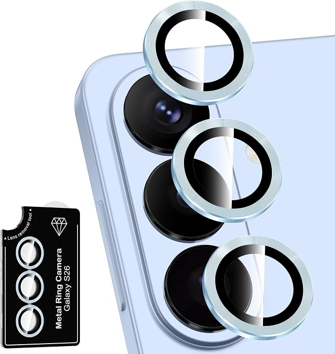 for Samsung Galaxy S26 Camera Lens Protector, Individual Metal Ring Tempered Glass Lens Cover, [Strong Adsorption] Scratch Resistant Ultra-Thin HD Clear Lens Cover, 1 Set-Blue by Btscase