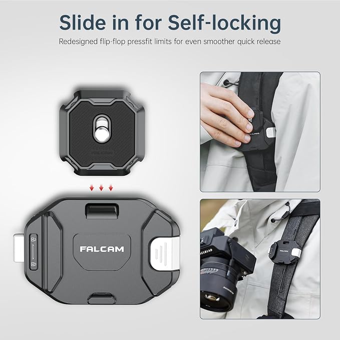 FALCAM F38 Backpack Camera Clip V2 with Plate | Arca-Swiss Quick Release, 30kg/66lb Heavy Load, Dyneema Safety Strap, Belt & Strap Mount for DSLR Action Mirrorless – Black - Image 4