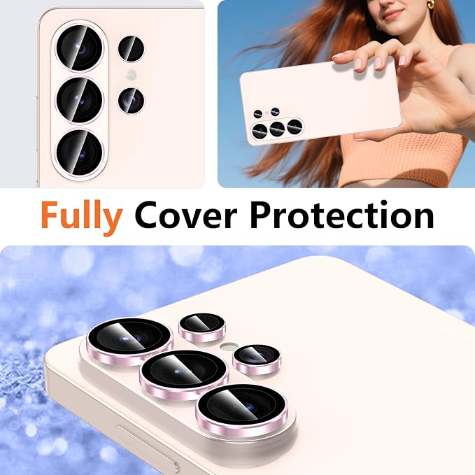 for Samsung Galaxy S26 Ultra Camera Lens Protector, Individual Metal Ring Tempered Glass Lens Cover, [Strong Adsorption] Scratch Resistant Ultra-Thin HD Clear Lens Cover, 1 Set-Pink Ring - Image 8