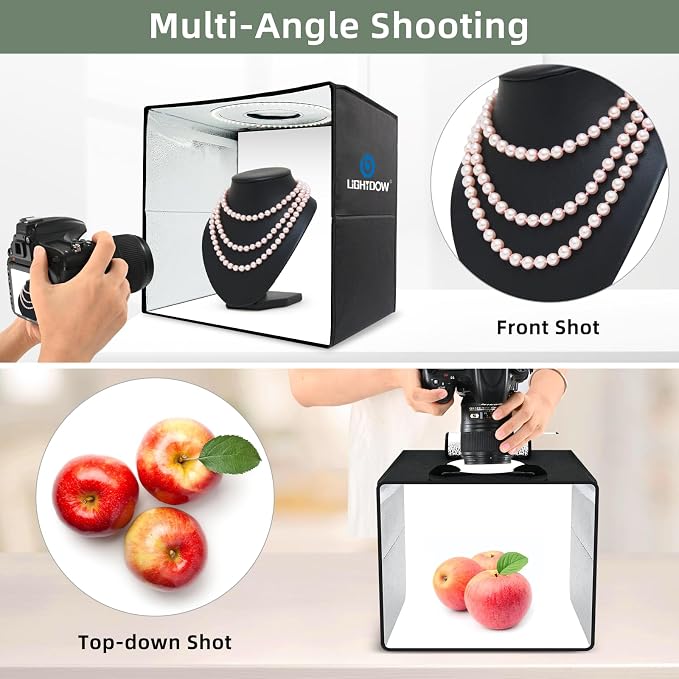 Lightdow 24"x24"x24" Photo Studio Light Box Photography with 300 LEDs(CRI>95) & Type-C Plug(35W)+Cable,6 Backdrops-Portable/Dimmable Folding Shooting Tents for Toys/Jewelry/Bonsai/Bags/Suitcases - Image 5