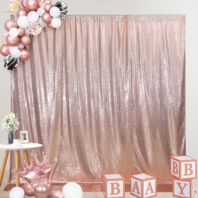 SquarePie 8FT x 10FT Rose Gold Sequin Backdrop, High Density Non-Transparent Glitter Curtain for Photography, Birthday, Wedding Party Decorations, Thick Solid Background with 4" Rod Pocket, 1 Panel - Image 6