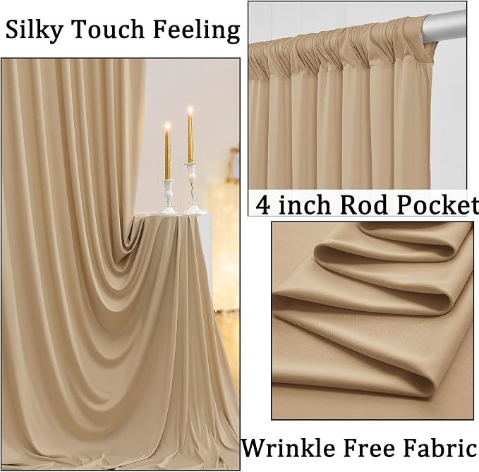 10ft x 10ft Wrinkle Free Champagne Backdrop Curtains for Parties, Polyester Photo Backdrop Drapes 2 Panels 5x10ft Cloth for Wedding Birthday Party Photography Background - Image 2