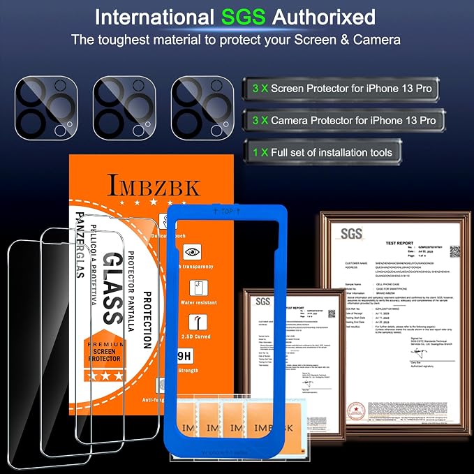 IMBZBK 3+3 Pack for iPhone 13 Pro Screen Protector, 9H+ Tempered Glass | Auto-Dust Removal Tool, with 3 Camera Lens Protectors, 9H+ Hardness, Military Grade Shatterproof, Case Friendly - Image 5