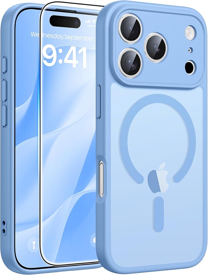 FNTCASE for iPhone 17 Pro Case, Fit for Magsafe, Screen Protector | Full Camera Protection, Translucent Matte, 14FT Military Grade Drop Proof, Shockproof Protective Phone Cover, Light Blue by FNTCASE