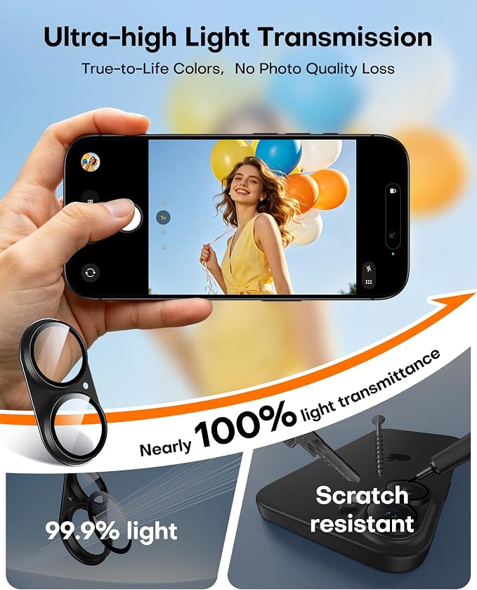 TAURI 2 Pack for iPhone 17 Camera Lens Protector, Black | Full Coverage Military-Grade Shatterproof, Upgrade AR Anti-Reflection Ultra Clear Transmission & Case Friendly - Image 6