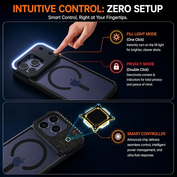 tesha Selfie Light Case for iPhone 17 Pro Max, MagSafe, Camera Detector | 2-Level LED Brightness, IR Hidden Camera Scanner, Drop Protection, Rechargeable Light Up Cover, No APP Needed for Video Vlog - Image 9
