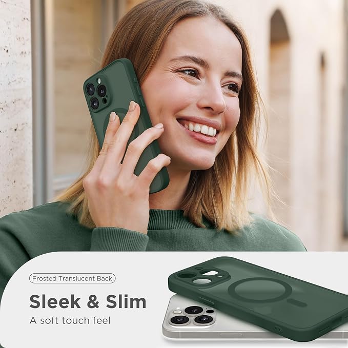 CAPRARO for iPhone 13 Pro Case, Compatible with MagSafe | Upgraded [Full Camera Protection] Shockproof Protective Slim Translucent Matte Magnetic Phone Case 6.1'', Deep Green - Image 7