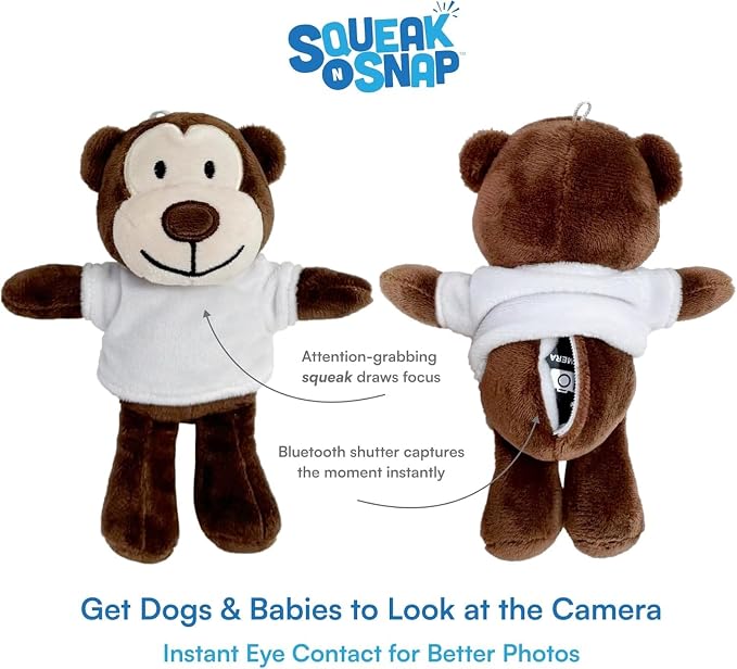 Dog Camera Attention Grabber, Photo Prop for Pet Photography, Baby and Newborn Photos, Plush Squeaker Bluetooth Shutter Release Remote, Attention Getter, 3 T-Shirts, iPhone Android - Image 2