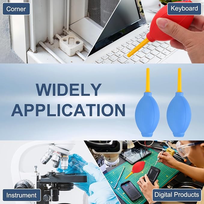 PATIKIL Soft Tip Air Blower Dust Blaster, 3 Pcs Rubber Bulb Air Pump Dust Blower Cleaner Cameras Lens Cleaning Tool with Long Nozzle for Camera Lens Computer Keyboard, Blue/Yellow - Image 6