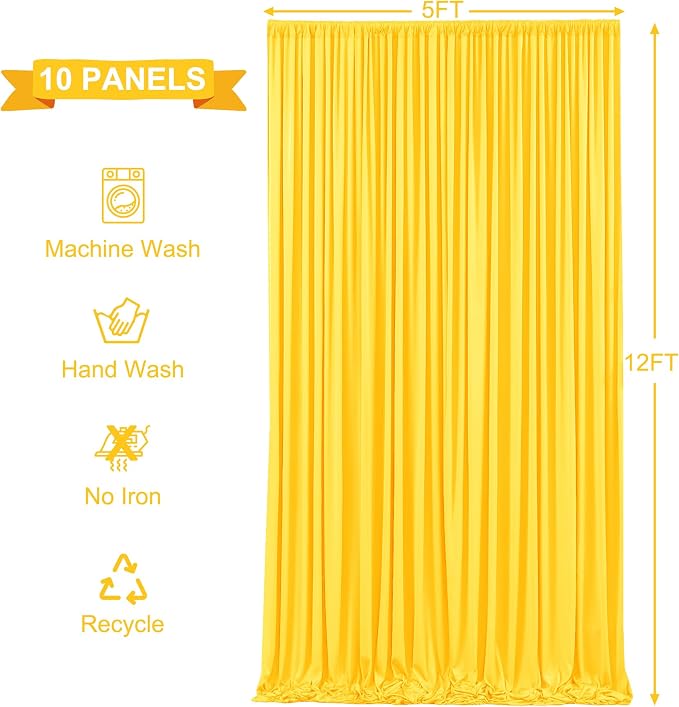 10 Panels Yellow Backdrop Curtains for Wedding Party Wrinkle Free Backdrops Curtain Drapes Fabric Decorations Photo Back Drop Cloth for Baby Shower Photography Stage Reception 50ft(W) x 12ft(H) - Image 6