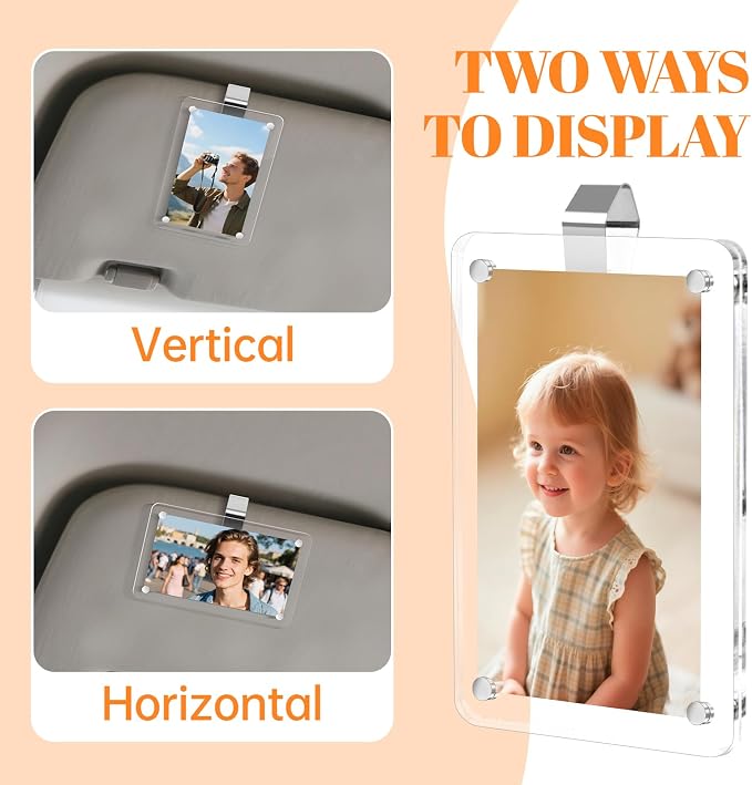Personalized Gifts for Husband Dad Boyfriend - 2pcs Car Picture Holder Clear Acrylic Magnetic Car Visor Photo Clip 3.5 x 2.4 inch - Perfect Car Accessories - Image 5