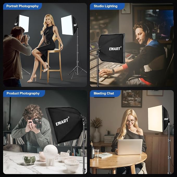 EMART Softbox Lighting Kit 85W 16"x16" Soft Box for Photography Light 2Pack | 3000K-6000K LED Bulbs with Remote, 65" Tripod, Professional Photography Lighting for Studio Lights, Portrait, Video Recording - Image 5
