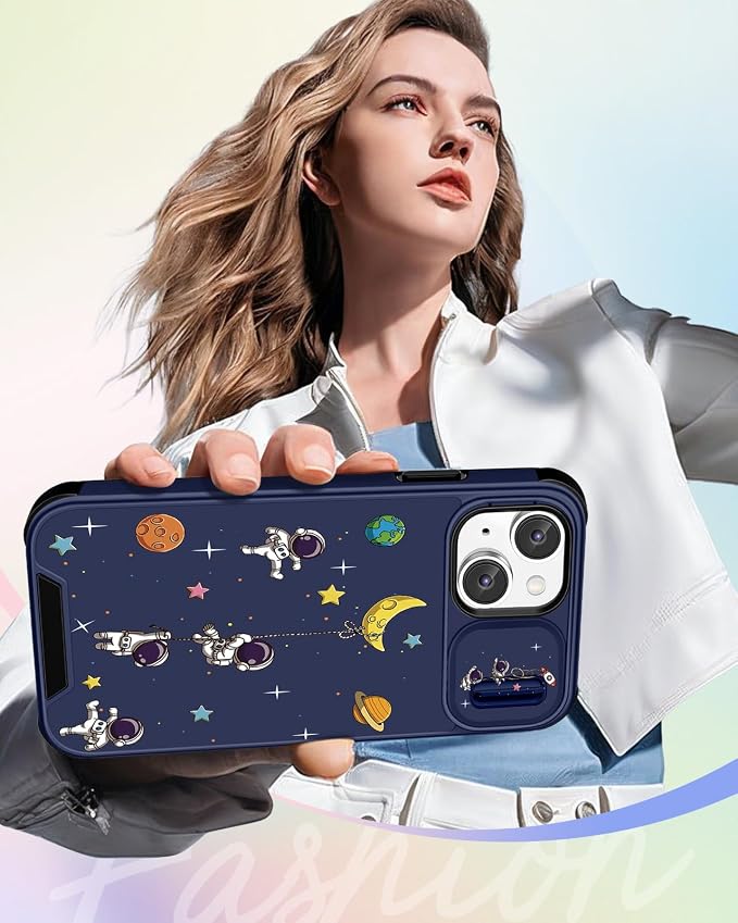 Buleens for iPhone 13 Case 6.1 Inch - with Ring Stand & Camera Cover Aesthetic Cute Designed for Women Girls Cartoon Astronaut for Phone Case for iPhone 13 Compatible with Magsafe - Image 6