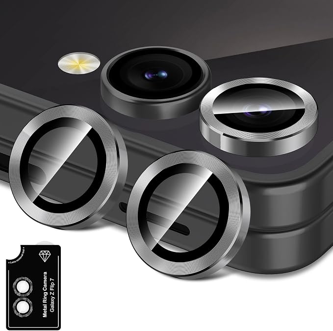 for Samsung Galaxy Z Flip 7 Camera Lens Protector, Individual Metal Ring Tempered Glass Lens Cover, [Strong Adsorption] Scratch Resistant Ultra-Thin HD Clear Lens Cover, 1 Set-Black by Btscase
