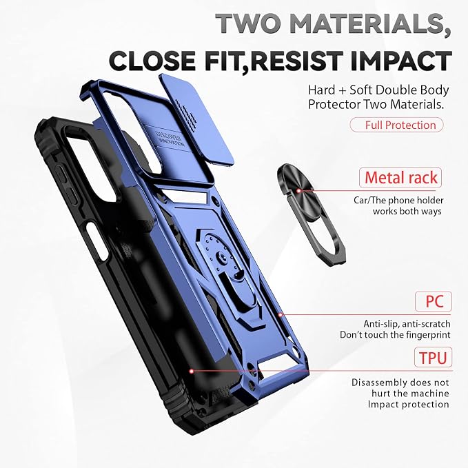 for Samsung Galaxy A14 5G Case with Screen Protector & Camera Lens Cover, [Military Grade] 16FT Drop Tested, Magnetic Kickstand Rugged Shockproof Protective Case for Samsung A14 5G, Blue - Image 4