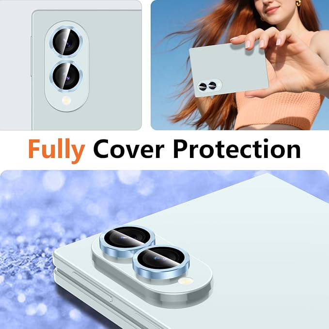 for Samsung Galaxy Z Fold 8 Camera Lens Protector, Individual Metal Ring Tempered Glass Lens Cover, [Strong Adsorption] Scratch Resistant Ultra-Thin HD Clear Lens Cover, 1 Set-Blue - Image 8