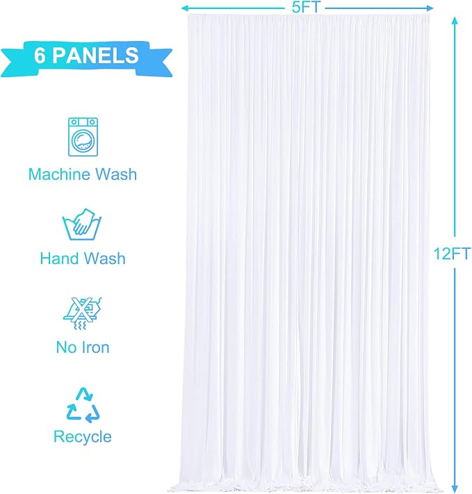 6 Panels White Backdrop Curtains for Wedding Party Wrinkle Free Backdrops Curtain Drapes Fabric Decorations Photo Back Drop Cloth for Baby Shower Photography Stage Reception 30ft(W) x 12ft(H) - Image 6