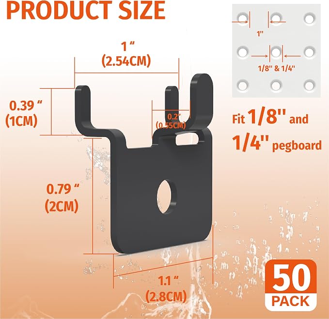 HUHOLE 50PC Black Pegboard Picture Hangers for 1/8 & 1/4 Inch Boards | U Shape Display Hooks with 10 lb Capacity for Pictures, Jewelry, Keys, Lanyards, Arts, Crafts and Retail - Image 2