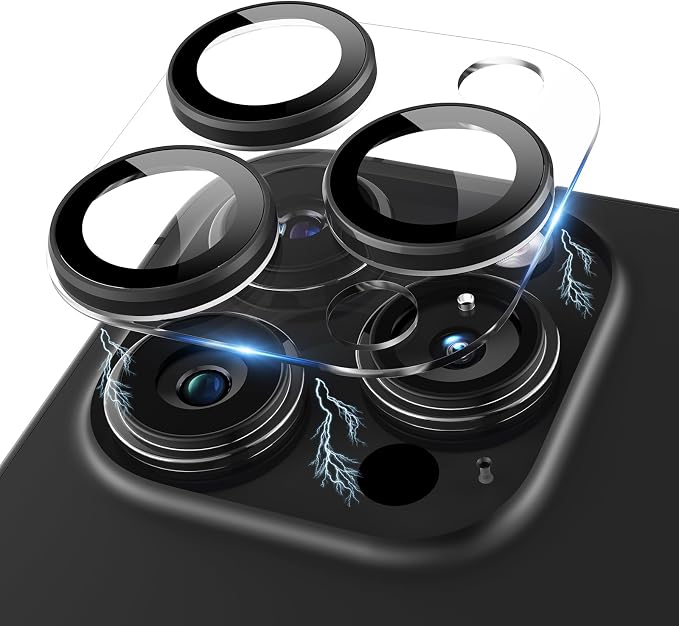 Compatible for iPhone 15 Pro/iPhone 15 Pro Max Camera Lens Protector, Clear Acrylic Plus Aluminium Alloy Ring 9H Tempered Glass Screen Camera Cover, Black by KANOSAN